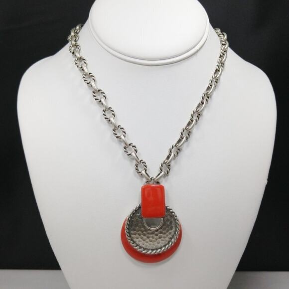 Chico's Red Enamel & Silver Tone Pendant Necklace, 20 Inches - Picture 11 of 11